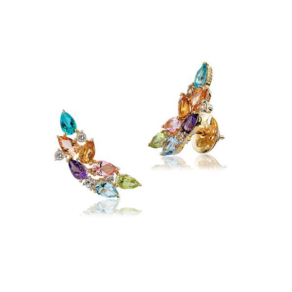 Brinco EarCuff de Ouro 18K com Pedras Naturais Coloridas