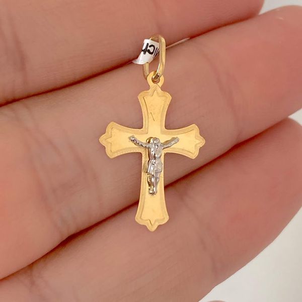 Pingente Crucifixo de Ouro 18K Bicolor