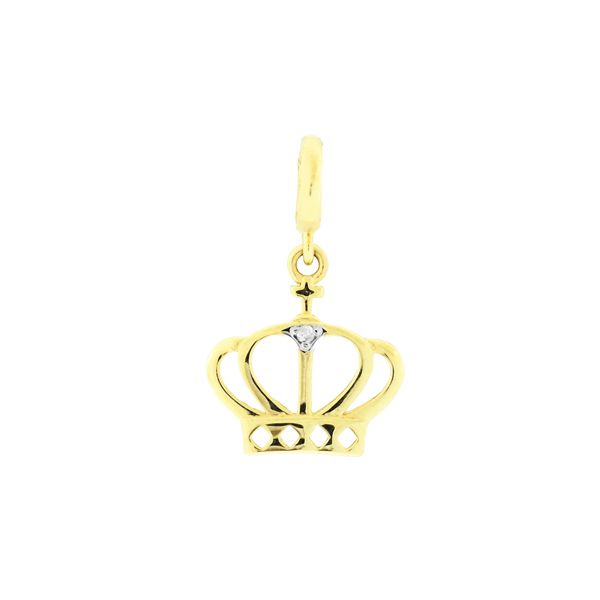 Pingente Coroa Pequena com 01 Diamante Ouro 18K
