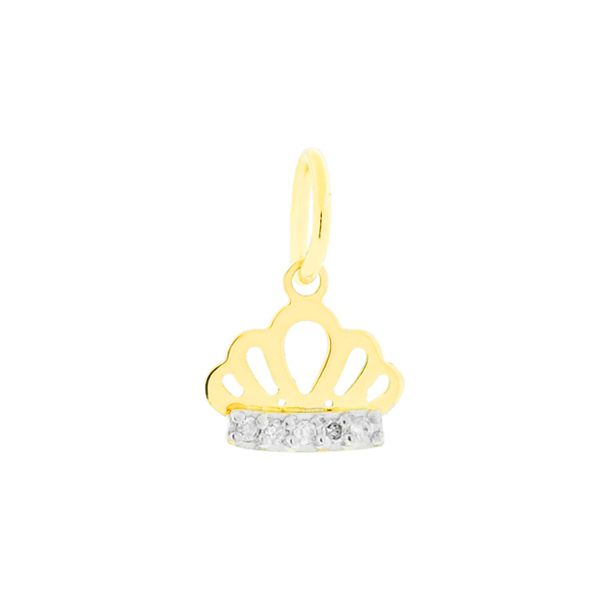 Pingente Coroa Pequeno com Diamantes Ouro 18K