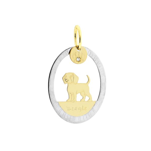 Pingente Cachorro Beagle Bicolor em Ouro 18K