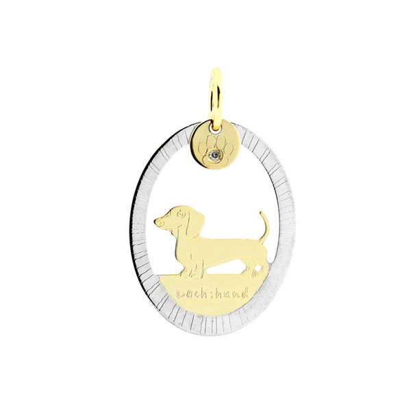 Pingente Cachorro Dachshund Bicolor em Ouro 18K