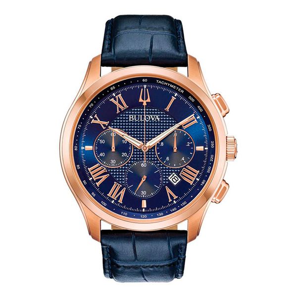 Relógio Bulova Aço Cronágrafo Rose Mostrador Azul 97B170 - 9... - MICHELETTI JOIAS