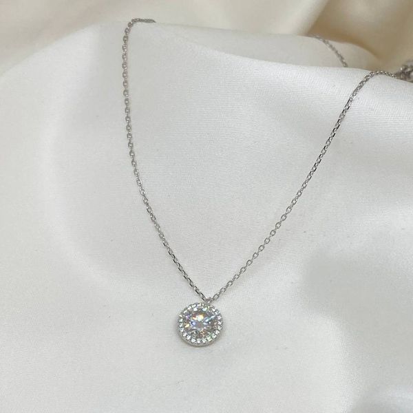 Gargantilha de Prata 925 Pingente Pedra Moissanite 7mm - MI3... - MICHELETTI JOIAS