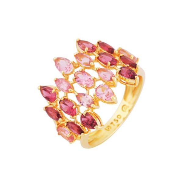 Anel de Ouro 18K Turmalinas Rosa, Rodolitas e Topázios - MI3... - MICHELETTI JOIAS