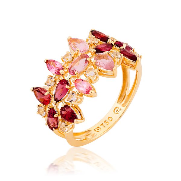Anel de Ouro 18K Turmalinas Rosa, Rodolitas e Topázios Menor... - MICHELETTI JOIAS