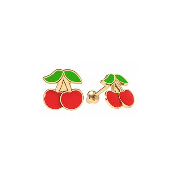 Brinco Infantil de Ouro 18K Cerejas Esmaltado - MI20716 - MICHELETTI JOIAS