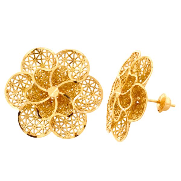 Brinco de Ouro 18K Flor Grande Filigrana - MI29115 - MICHELETTI JOIAS