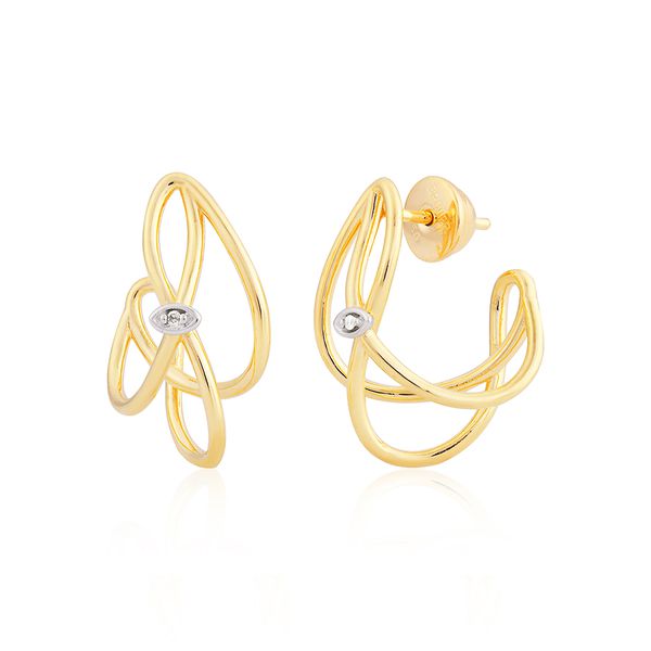 Brinco em Ouro 18K Filetes com Brilhante - 02.5307.02.0001 - MICHELETTI JOIAS