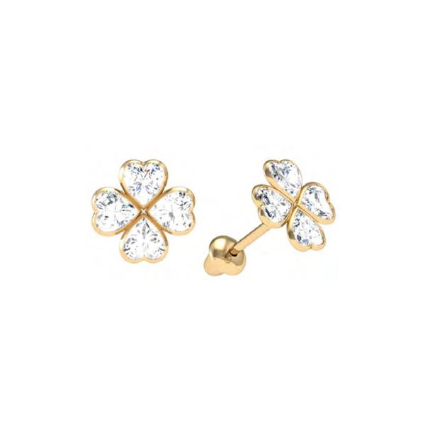 Brinco Trevo Ouro 18K com Zircônias - MI30601 - MICHELETTI JOIAS