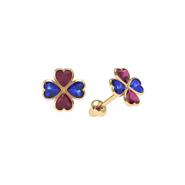 Brinco Trevo Ouro 18K com Zirconias Coloridas - MI30599 - MICHELETTI JOIAS
