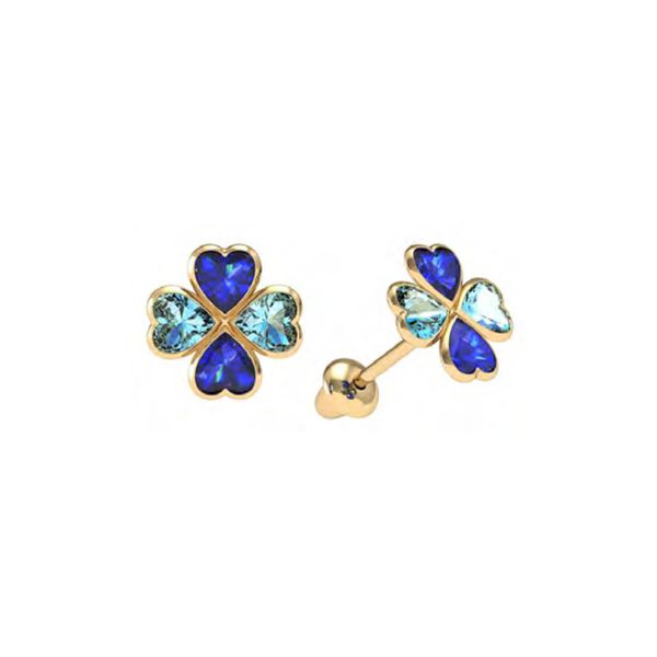 Brinco Trevo Ouro 18K com Zirconias Dois Tons Azul - MI30598 - MICHELETTI JOIAS