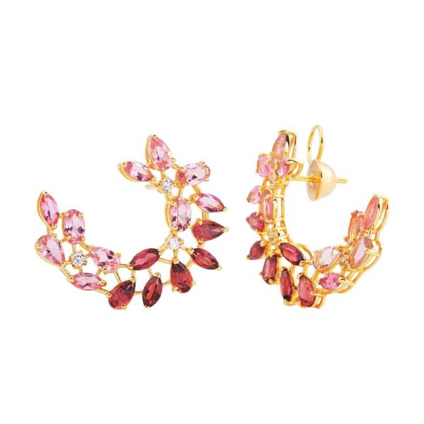 Brinco Ouro 18K Turmalinas Rosa, Rodolitas e Topázios - MI30... - MICHELETTI JOIAS
