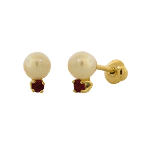 Brinco Infantil Ouro 18K Com Pérola e Rubi - MI1061 - MICHELETTI JOIAS