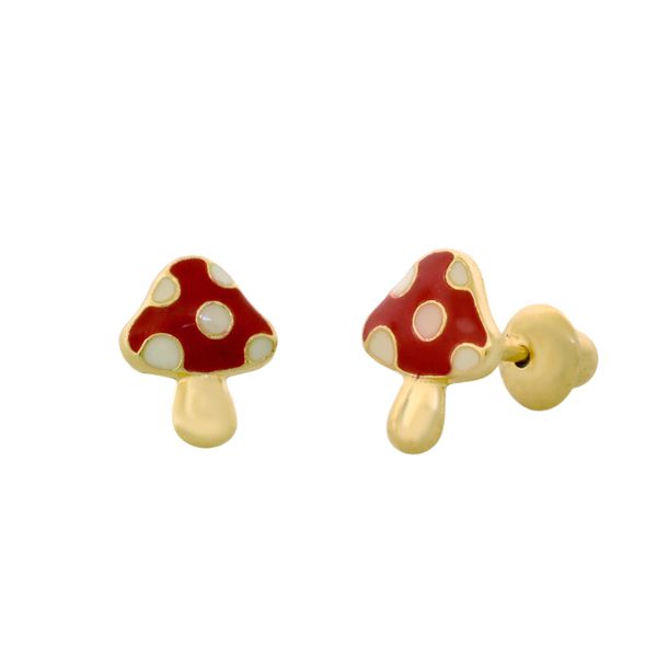 Brinco Infantil de Ouro 18K Cogumelo Esmaltado - MI29607 - MICHELETTI JOIAS