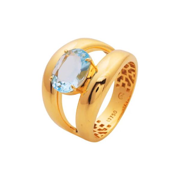 Anel de Ouro 18K Aro Duplo com Pedra de Topázio Azul - MI308... - MICHELETTI JOIAS