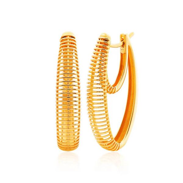 Brinco de Ouro 18K Argola Alongada Detalhe Duplo e Filigrana... - MICHELETTI JOIAS