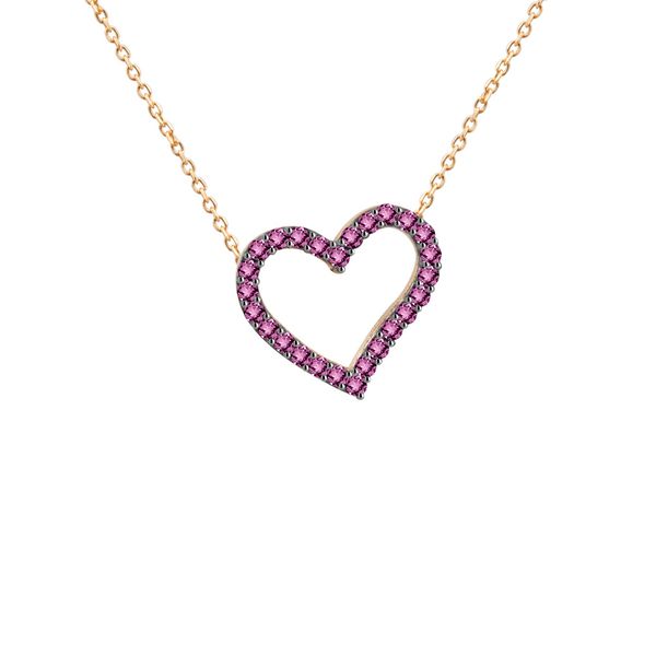Gargantilha Ouro 18k Pingente Coração Com Safiras Rosa - MI2... - MICHELETTI JOIAS