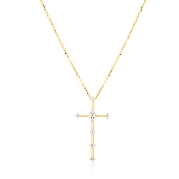 Gargantilha Ouro 18K Cruz com Diamantes de Laboratório - MI3... - MICHELETTI JOIAS