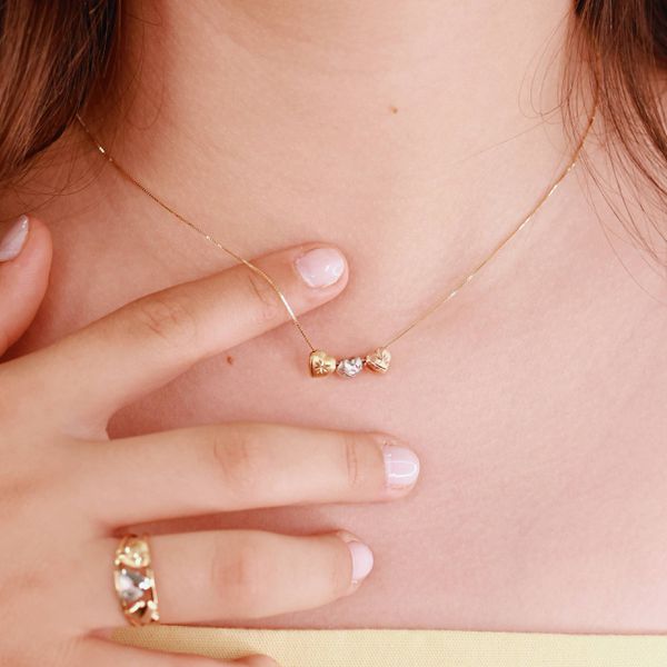 Gargantilha com 3 Corações 3 Cores em Ouro 18K - MI10166 - MICHELETTI JOIAS