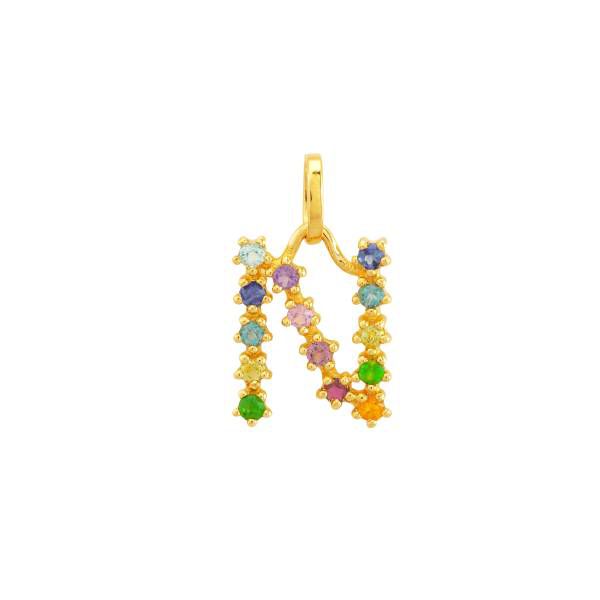 Pingente de Letra N de Ouro 18K Pedras Naturais Coloridas - ... - MICHELETTI JOIAS
