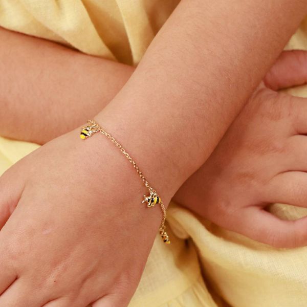 Pulseira Infantil Abelha Esmaltado Ouro 18K - MI30624 - MICHELETTI JOIAS