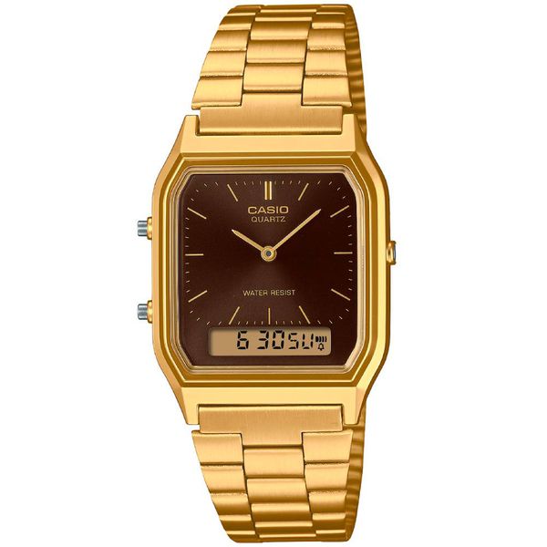 Relogio Casio Vintage Ana-Digi Dourado com Marrom - AQ-230GA... - MICHELETTI JOIAS
