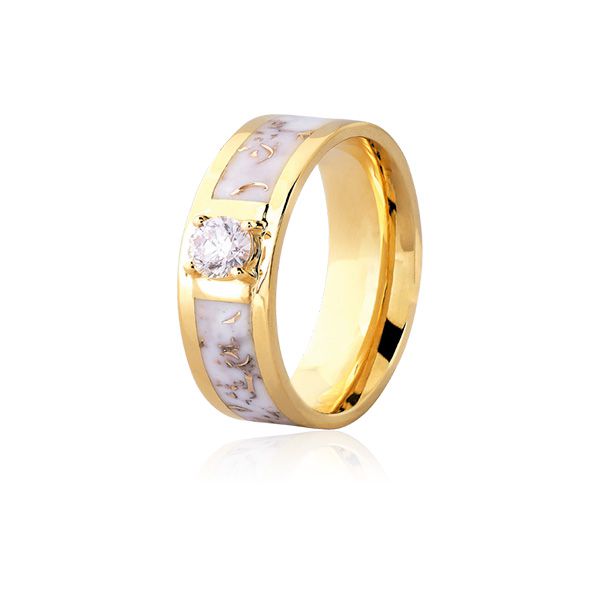 Aliança Marmorizada 6,5mm Ouro 18K com Pigmento Branco e Bri... - MICHELETTI JOIAS