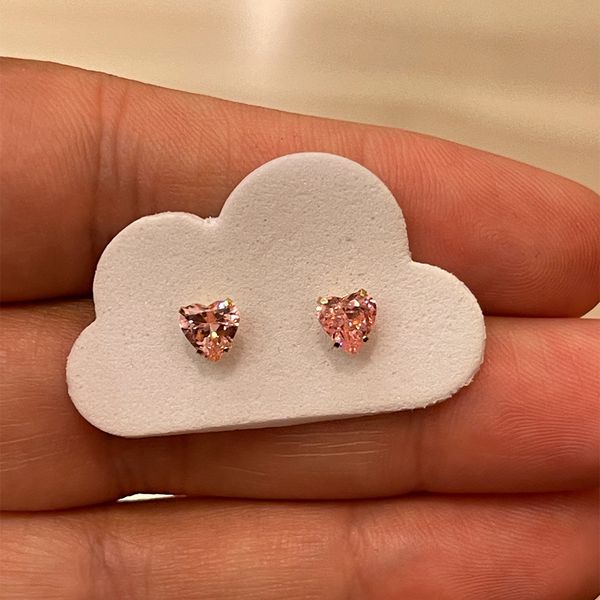 Brinco Coração Com Zircônia Rosa 5mm Ouro 18K - MI27772 - MICHELETTI JOIAS