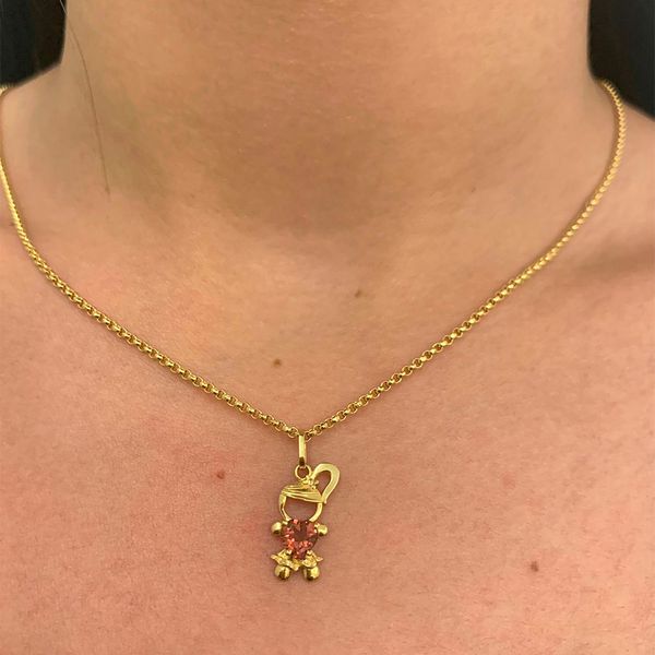 Pingente Ouro 18K Filha Menina Com Coração de Turmalina Rosa