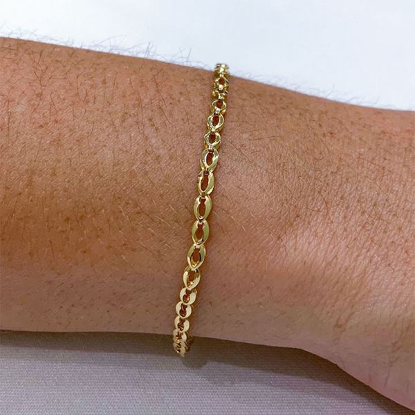 Pulseira de Ouro 18K Feminina Elos Pequenos Trabalhados