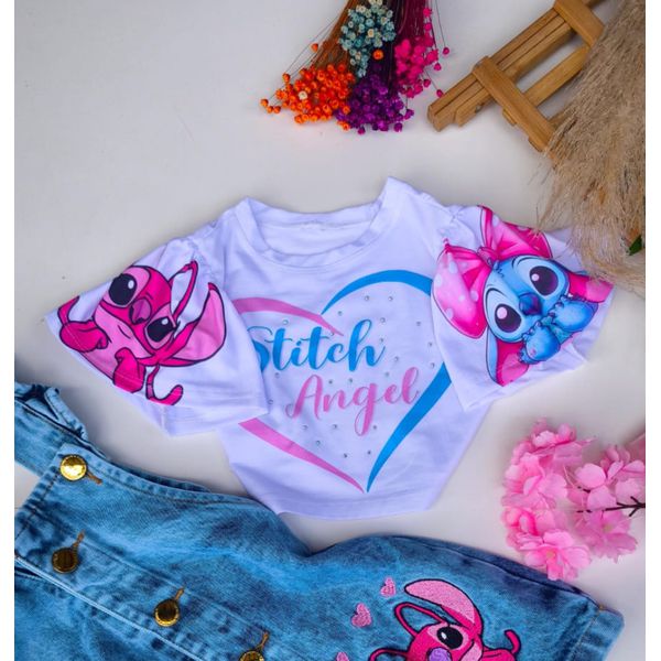Blusa Stitch e angel Laço 