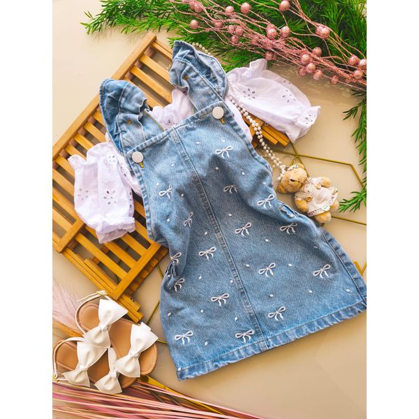 Salopete jeans laço 