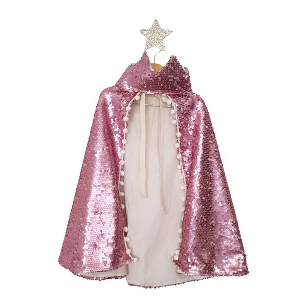 Capa Infantil Capa e Coroa Princesa Paetê Rosa Brilho