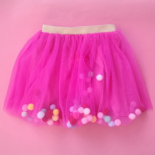 Fantasia Infantil Saia Tutu Pompom Pink