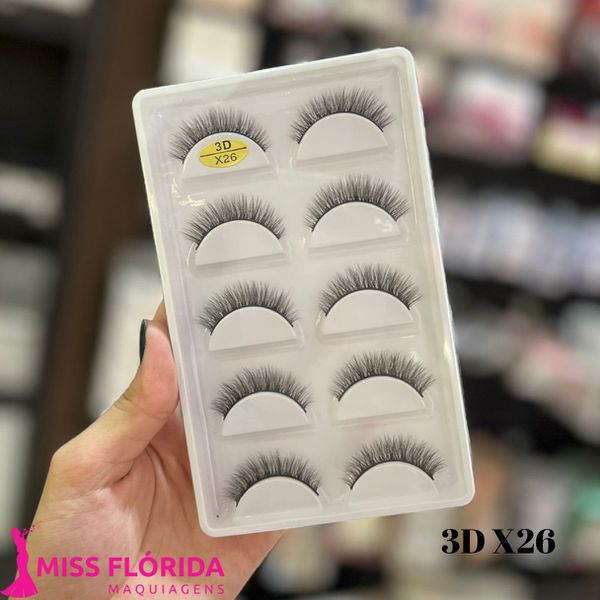 Cartela de Cilios Postiços 3D-X26 5 pares 