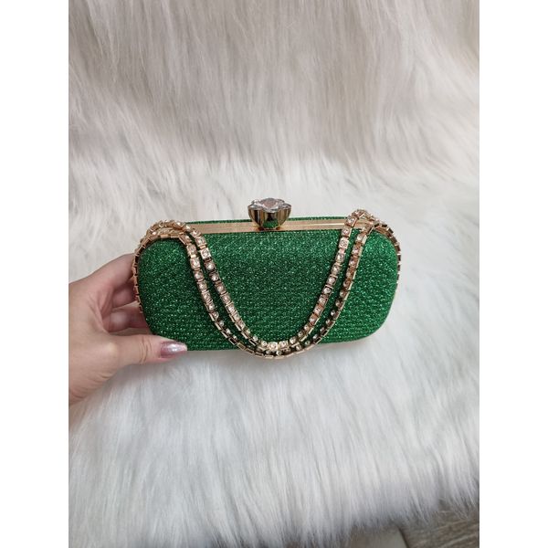 Clutch verde brilhante alça de pedras