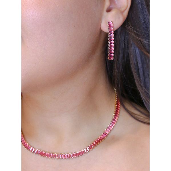 Conjunto riviera retangular rosa 5mm