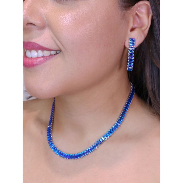Conjunto riviera retangular azul 6mm