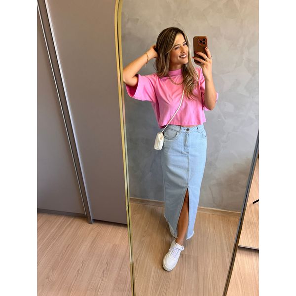 Saia midi jeans claro 2025