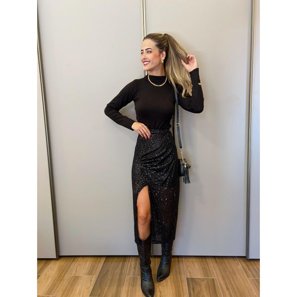 SAIA MIDI PAETÊ PRETO