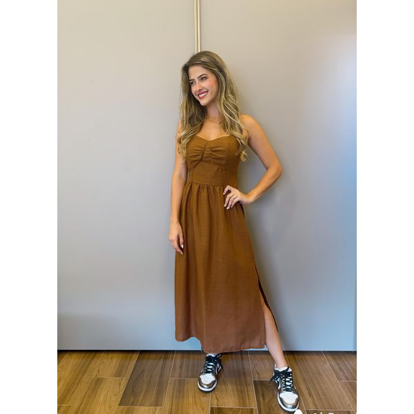 VESTIDO MIDI OLIVIA MARROM