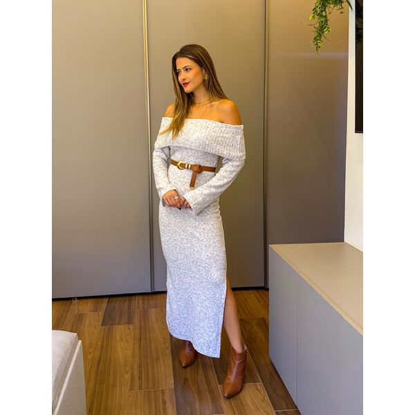 VESTIDO TRICÔ OMBRO A OMBRO OFF WHITE