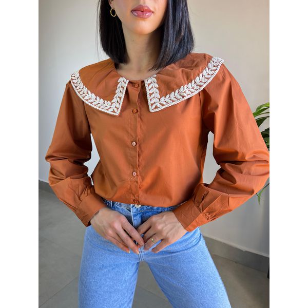 CAMISA LAURA BORDADA MARROM