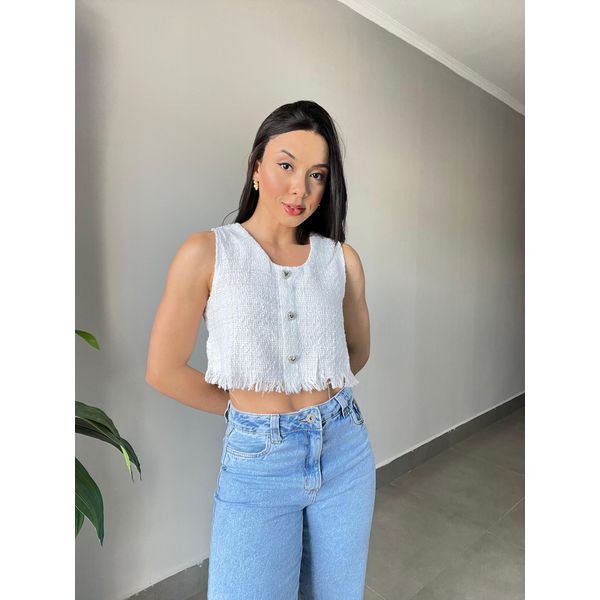 CROPPED TWEED CORAÇÃO BRANCO