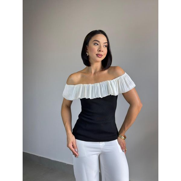BLUSA BABADO PRETO