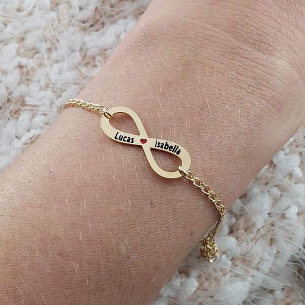 Pulseira Infinito com 2 Nomes e Coração