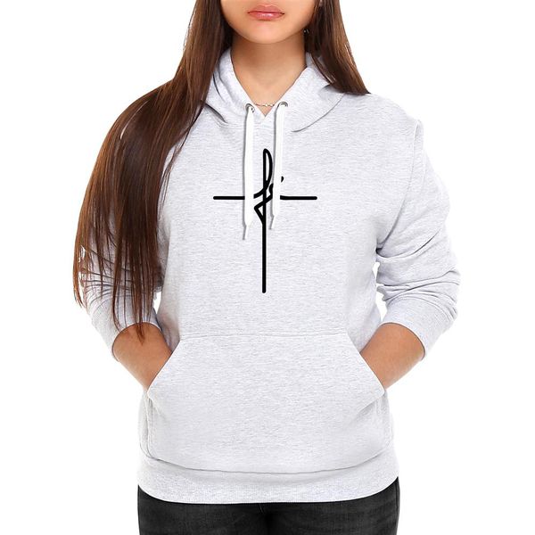 Moletom Fé Feminino Canguru Com Capuz Cinza Claro