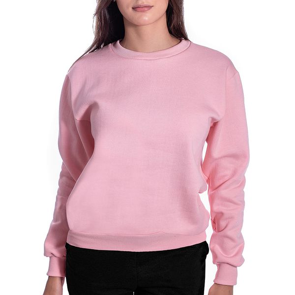 Moletom Liso Feminino Gola Redonda Rosa Claro Benellys