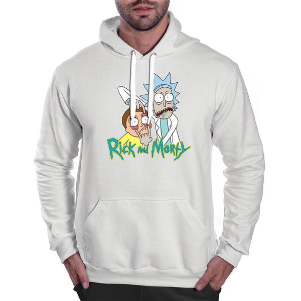 Moletom Rick And Morty Masculino Canguru Branco Benellys Loja